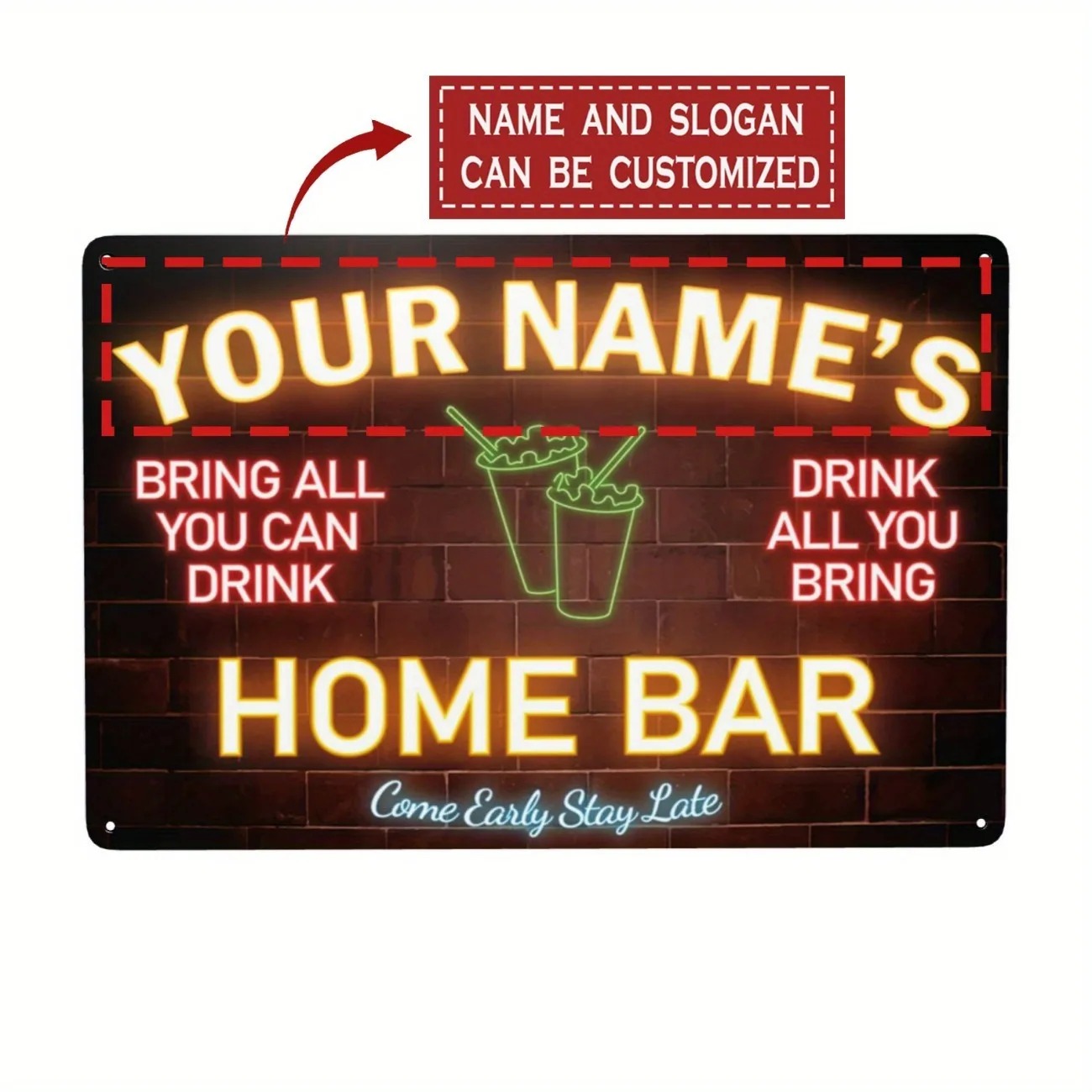 Home Bar Signs - لافتة معدنية مخصصة بالاسم والنص، ديكور