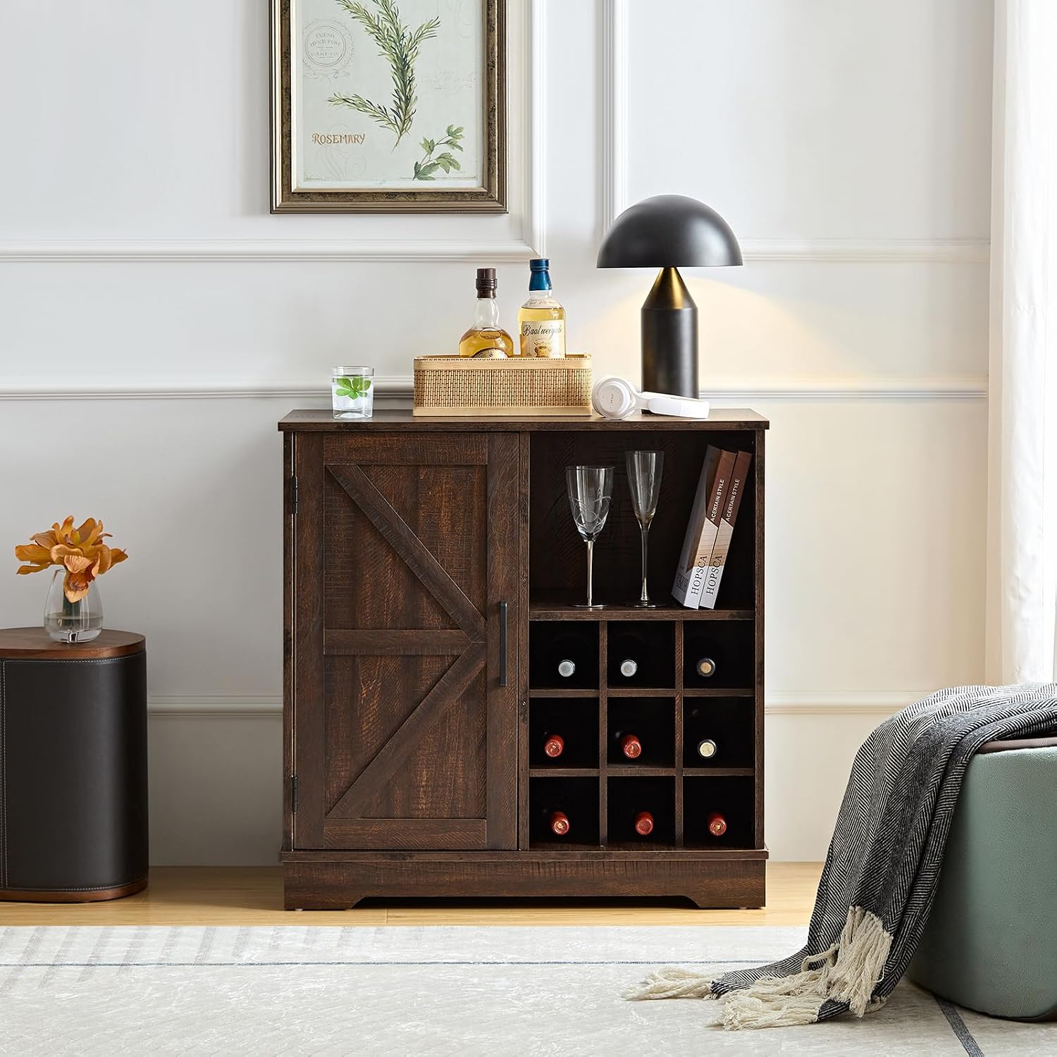 خزانة بار بتصميم ريفي، رف نبيذ - مراجعة Home Bar Shelves وسعره