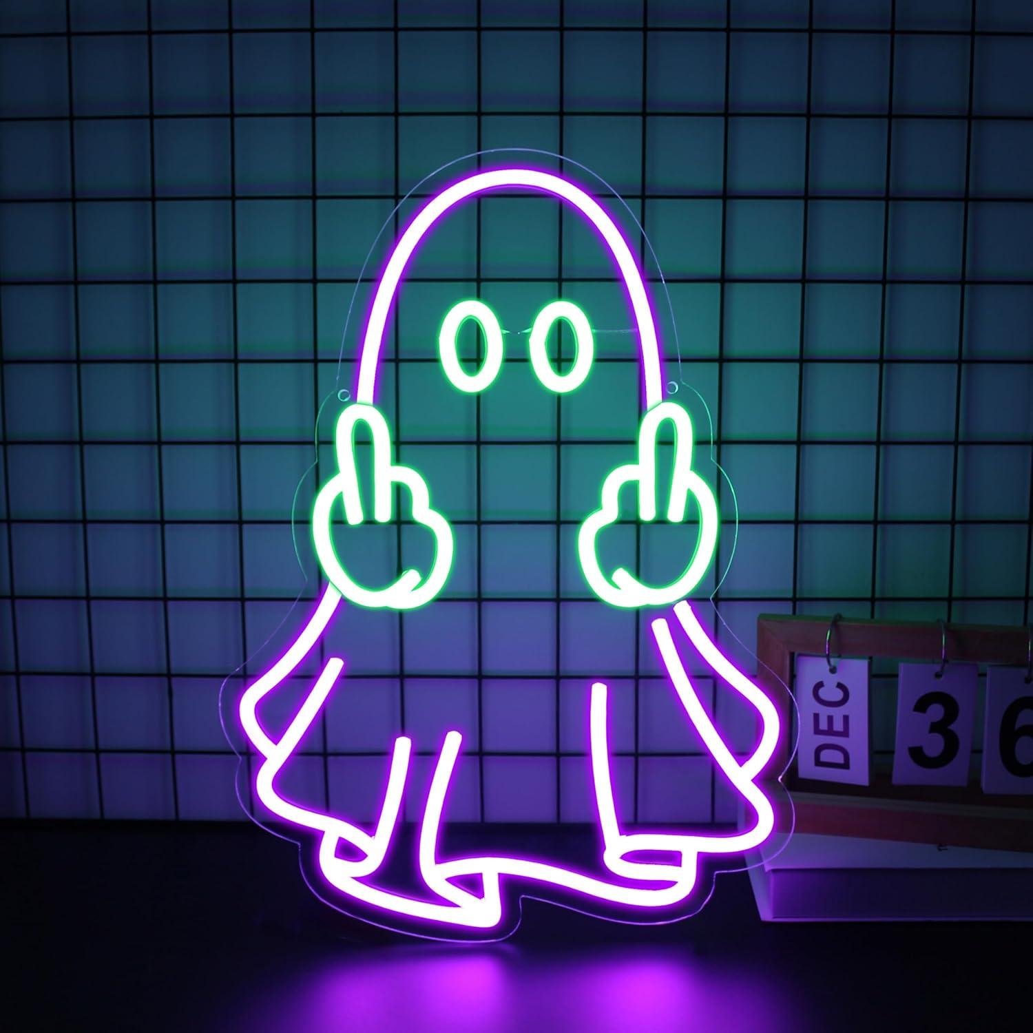 لافتة نيون على شكل شبح تعمل با - مراجعة Home Bar Signs وسعره